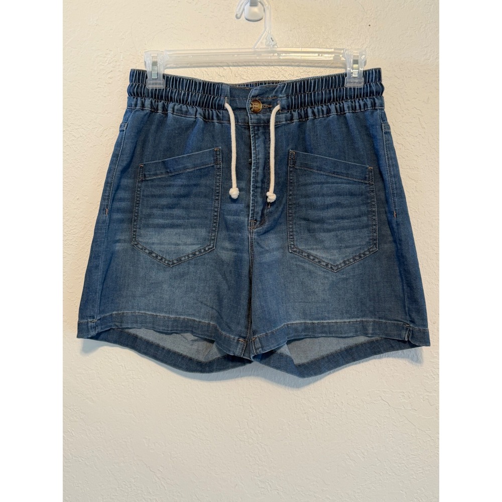 Nicole Miller New York Womens Blue Denim Drawstring Elastic Waist Shorts Size 6